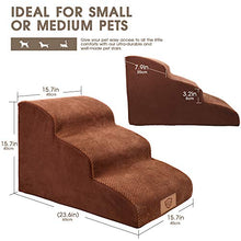 Load image into Gallery viewer, Topmart 3 Tiers Foam Dog Ramps/Steps,Non-Slip Dog Steps,Extra Wide Deep Dog Stairs,High Density Foam Pet Stairs/Ladder,Best for Older Dogs,Cats,Small Pets,with 1 Dog Rope Toy,Color Brown
