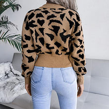 Load image into Gallery viewer, Women's Jumper Sweater Long Sleeve Knitwear Fashionable Leopard Print Casual Knit Slim Fit Hem Women Knitted Tops(L-Khaki)
