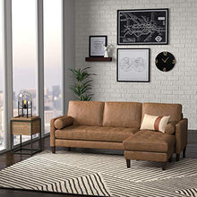 Load image into Gallery viewer, Amazon Brand – Rivet Aiden Mid-Century Modern Reversible Sectional Sofa (86") - Cognac Leather
