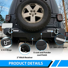 Load image into Gallery viewer, Rear Bumper Compatible with 2007-2018 Jeep Wrangler JK &amp; Unlimited Rock Crawler Bumper w/2" Hitch Receiver, D-Ring, LED Lights (Textured Black)
