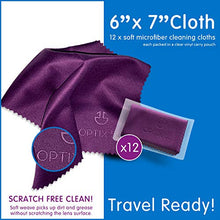 Load image into Gallery viewer, Microfiber Cleaning Cloths 12 Pack (6"x7") in Individual Vinyl Pouches | Glasses Cleaning Cloth for Eyeglasses, Phone, Screens, Electronics, Camera Lens Cleaner (Purple)
