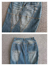 Load image into Gallery viewer, LISUEYNE Women's Casual Stretch Waist Washed Denim Ruffle Fishtail Skirts Long Jean Skirt
