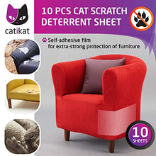 Load image into Gallery viewer, Catikat XL Furniture Protectors from Cats 10 Pack - Safe Couch Protector from Cats - Larger 17" x 12" Cat Scratch Deterrent Training Tape Sheets - Transparent Cat Anti Scratching Protection Guards
