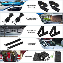 Load image into Gallery viewer, Universal Soft Car Roof Rack Pads for Kayak Surfboard SUP Canoe Snowboard Paddle Board with 15FT Tie-Down Straps, 2 Tie Down Rope, 2 Quick Loop Strap and Storage Bag, Suit Cars, SUV, Trucks
