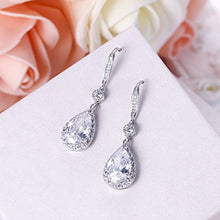 Load image into Gallery viewer, EleQueen 925 Sterling Silver Full Cubic Zirconia Teardrop Bridal Pendant Necklace Hook Dangle Earrings Sets
