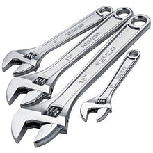 Load image into Gallery viewer, KENDO 4pcs Heavy Duty Adjustable Wrench Set - 6", 8", 10" &amp; 12" Wrench - Drop Forged Heat Treated Chrome Vanadium Steel - Roll-up Storage Pouch Included
