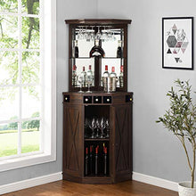 Load image into Gallery viewer, Home Source Mahogany Corner Bar Unit with Built-in Wine Rack and Lower Cabinet

