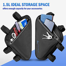 Load image into Gallery viewer, Hikenture Bike Storage Bag, Waterproof Triangle Bike Bag for MTB &amp; Road Bike, Top Tube Bike Frame Bag with 1.5L Capacity &amp; Mesh Pocket, Bicycle Accessories Pack Bike Pouch for Phone, Keys, Pump, Tools
