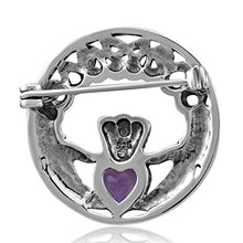 Load image into Gallery viewer, WithLoveSilver Sterling Silver 925 Charm Amethyst Claddagh Celtic Iris Friendship Brooch Pin
