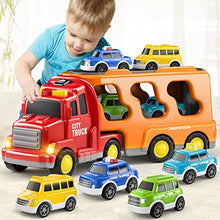 Load image into Gallery viewer, TEMI Toddler Truck Toys for 3 4 5 6 Years Old Boys Girls - 5 in 1 Carrier Truck Transport Vehicles, Friction Power Car Toy for Age 3-9, Push and Go Car Gifts Christmas Birthday

