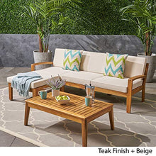 Load image into Gallery viewer, Christopher Knight Home Grenada Sectional Sofa Set | 5-Piece 3-Seater | Includes Coffee Table and Ottoman | Acacia Wood Frame | Water-Resistant Cushions | Teak and Beige, Finish
