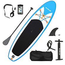 Load image into Gallery viewer, Rumlad Inflatable Stand Up Paddle Board 4 Inches Thick with One-Way Sup Dedicated Pump&amp;Backpack,Adjustable Special Pulp,Simple Foot Rope,Waterproof Cell Phone Bag,Youth &amp; Adult,Blue
