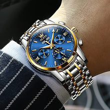 Load image into Gallery viewer, Automatic Watches for Men Self Winding Two Tone Stainless Steel Mechanical Fashion Watches Moon Phase Tourbillon Luminous Skeleton Waterproof Mens Watch with Date
