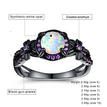 Load image into Gallery viewer, OPALTOP Black Gun Plated 6.5MM Round White Opal Created Amethyst Ring Band (9)
