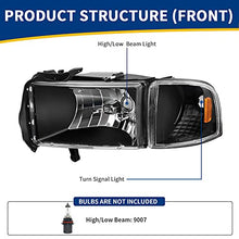 Load image into Gallery viewer, AUTOSAVER88 Headlight Assembly Compatible with 1994-2001 Dodge Ram 1500/1994 1995 1996 1997 1998 1999 2000 2001 2002 Dodge Ram Pickup 2500 3500 Black Housing Amber Reflector with Corner lights
