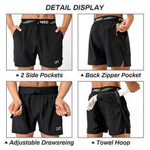 Load image into Gallery viewer, aquota 5" 9" Men Gym Shorts Zip Pockets Workout Shorts Running Shorts Lightweight Quick Dry Tennis Athletic Activewear 2 Pack Black

