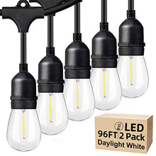 Load image into Gallery viewer, 2-Pack 96FT(48×2) Outdoor LED Outdoor String Lights for Patio with Dimmable Waterproof Shatterproof 5000K Daylight White E26 Bulbs, 15 Sockets, Commercial Grade Hanging String Lights for Cafe Backyard
