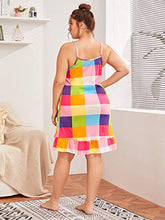 Load image into Gallery viewer, Floerns Women's Cute Printed Plus Size Nightgown Ruffle Hem Cami Sleepwear Loungewear Multi 2XL
