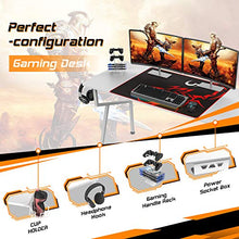 Load image into Gallery viewer, DESIGNA 55'' Gaming Desk, K-Shape Computer Desk with Free Mouse pad, Cup Holder&amp; Headphone Hook &amp; Controller Stand, Gamer Workstation for Home Office, White
