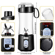 Load image into Gallery viewer, Supkitdin Portable Blender, Personal Mixer Fruit Rechargeable with USB, Mini Blender for Smoothie, Fruit Juice, Milk Shakes, 380ml, Six 3D Blades for Great Mixing (Black)
