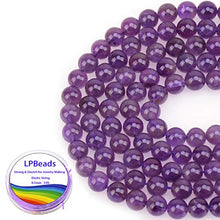 Load image into Gallery viewer, LPBeads 100PCS 8mm Natural Amethyst Beads Gemstone Round Loose Beads for Jewelry Making with Purple Stretch Cord
