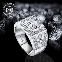 Load image into Gallery viewer, Men's Sterling Silver .925 Ring with White Round Cubic Zirconia Center Stone Surrounded by White Cubic Zirconia (CZ) Stones (12)
