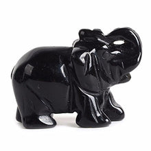 Load image into Gallery viewer, Justinstones Carved Natural Black Obsidian Gemstone Elephant Healing Guardian Statue Figurine Crafts 2 inch
