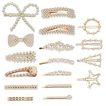Load image into Gallery viewer, Pearl Hair Barrettes for Women Girls, Funtopia 18pcs Fashion Sweet Artificial Pearl Hair Clips Geometric Barrette Decorative Bobby Pins Bow Alligator Clips for Party Wedding Daily, Applies to Bun Updo
