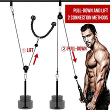 Load image into Gallery viewer, YaNovate Fitness LAT and Lift Pulley System with Loading Pin, Tricep Strap Rope, Cable Rope for Muscle Strength, Home Workout Gym Equipment Machine for Pull Downs, Biceps Curl, Forearm, Shoulder

