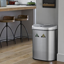 Load image into Gallery viewer, NINESTARS Automatic Touchless Infrared Motion Sensor Trash Can/Recycler with D Shape Silver/Black Lid &amp; Stainless Base, 18 Gal, Stainless Steel
