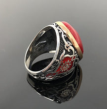 Load image into Gallery viewer, KAR 925K Sterling Silver Red Coral Men's Ring Red Enamelled K62C Special Edition (10)
