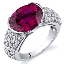 Load image into Gallery viewer, Peora 6.00 Carats Created Ruby Half Bezel Ring Sterling Silver Size 5
