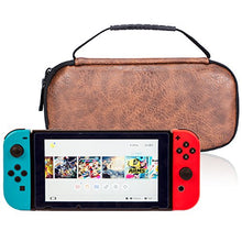 Load image into Gallery viewer, ibeacos Leather Game Traveler Deluxe Travel Case Console Protective Sleeve Accessories Storage Bag With 12 Build-in Game Card Holders And Mesh Zipper Pocket for Nintendo (Coffee)
