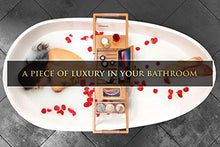 Load image into Gallery viewer, Your Majesty YM Lux Craft Bamboo Bathtub Caddy Tray [Durable, Non-Slip], 1-2 Adults Expandable Bathtub Tray, Beautiful Gift Box, Fits Any Tub Bath - Holds Book, Wine, Phone, Ipad, Laptop
