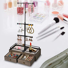 Load image into Gallery viewer, Keebofly Jewelry Organizer Metal &amp; Wood Basic Storage Box - 3 Tier Jewelry Stand for Necklaces Bracelet Earrings Ring Weathered Grey
