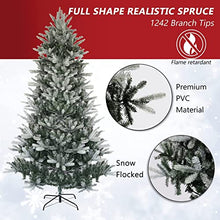 Load image into Gallery viewer, Kinder King 7.5FT Snow Flocked Artificial Christmas Tree, Premium Spruce Hinged Holiday Tree for Home, Office Decoration, 1242Tips, Ornament Balls Included, Easy to Assemble, Foldable Metal Stand
