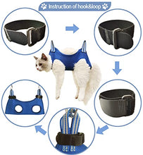 Load image into Gallery viewer, Kkiimatt 10 in 1 Pet Grooming Hammock Harness for cat and Extra Small Dogs,Breathable Dog Hammock Restraint Bag, Dog Grooming Helper for Nail Trimming/Clipping (XXS, Blue)
