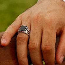 Load image into Gallery viewer, chimoda Mens Silver Ring with Black Onyx Stone in 925 Sterling Turkish Handmade Jewelry Men’s Rings (10)
