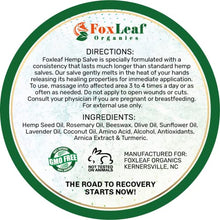 Load image into Gallery viewer, Foxleaf Organics Hemp Oil Balm w/Arnica &amp; Turmeric | 2,000 MG | Unscented | All Natural Formula | Made in USA – 2oz
