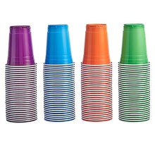 Load image into Gallery viewer, AmazonCommercial Plastic Cups, 16oz, Orange, Light Blue, Purple, Lime Green, Pack of 120
