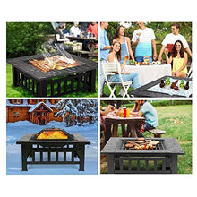 Load image into Gallery viewer, HEMBOR 32'' Outdoor Fire Pit Table, Multi-Purpose Square Fireplace, Backyard Patio Garden Outside Wood Burning Heater, BBQ, Ice Pit, with BBQ Frames&amp;Waterproof Cover, Suitable for Party, Picnic, Camp
