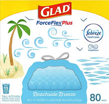 Load image into Gallery viewer, Glad ForceFlexPlus Tall Kitchen Drawstring Trash Bags - 13 Gallon Trash Bag, Febreze Beachside Breeze - 80 Count (Package May Vary)
