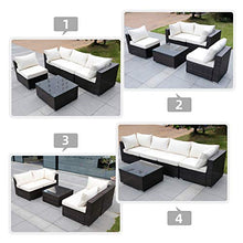 Load image into Gallery viewer, Viewee 5-Pieces Outdoor Patio Furniture Sets Rattan Wicker Patio Sofa with 2 Corner Chairs&amp; 2 Armless Chair &amp;1 Glass Top Patio Table
