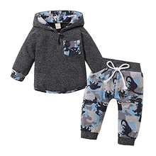 Load image into Gallery viewer, Toddler Baby Boy Clothes Plaid Pocket Hoodie Sweatshirt+Pants Outfits Set (GreyBlue/70)

