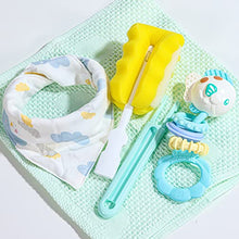 Load image into Gallery viewer, HAPPY BUM Baby Bath Gift Set Baby Set Newborn Gift Included Baby Wash, Bubble Bath, Diaper Rash Cream, Baby Lotion, Oil, Bottle Brush, Towel, Bib, Rattle Toy and Stroller Organizer, 10 Items
