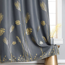 Load image into Gallery viewer, Estelar Textiler Grey and Gold Blackout Curtains Window Curtain Panels with Palm Tree and Wheat Pattern Light Blocking Curtains for Living Room Sliding Glass Door, Grey, 52Wx108L, 2 Panels

