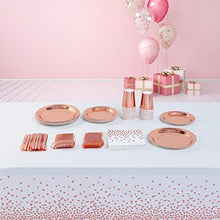 Load image into Gallery viewer, Rose Gold Dot and White Tablecloth 108"x54" for Parties Rectangle Table 4 Packs, Dot Confetti Rectangular Plastic Table Cover,Thanksgiving Christmas Wedding, Anniversary,Baby Shower, Birthday Party
