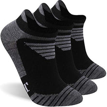 Load image into Gallery viewer, 90% Merino Wool Socks Men and Women, RTZAT No Show Low Cut 3 Pairs Cushioned Athletic Moisture Wicking Running Ankle Sock,Black&amp;Dark Gray, Medium
