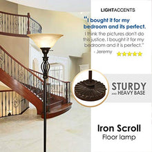 Load image into Gallery viewer, Floor Lamp for Living Room Decor by Light Accents - Tall Floor Lamp Bed Room Decor - Traditional Iron Scrollwork Standing Lamp Pole Light with Alabaster Glass Bowl Shade – 70" Tall- (Bronze)
