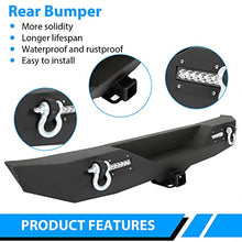Load image into Gallery viewer, Rear Bumper Compatible with 2007-2018 Jeep Wrangler JK &amp; Unlimited Rock Crawler Bumper w/2" Hitch Receiver, D-Ring, LED Lights (Textured Black)
